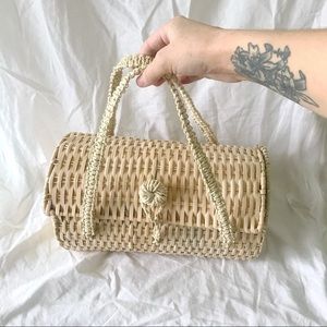 zara woven rattan picnic purse